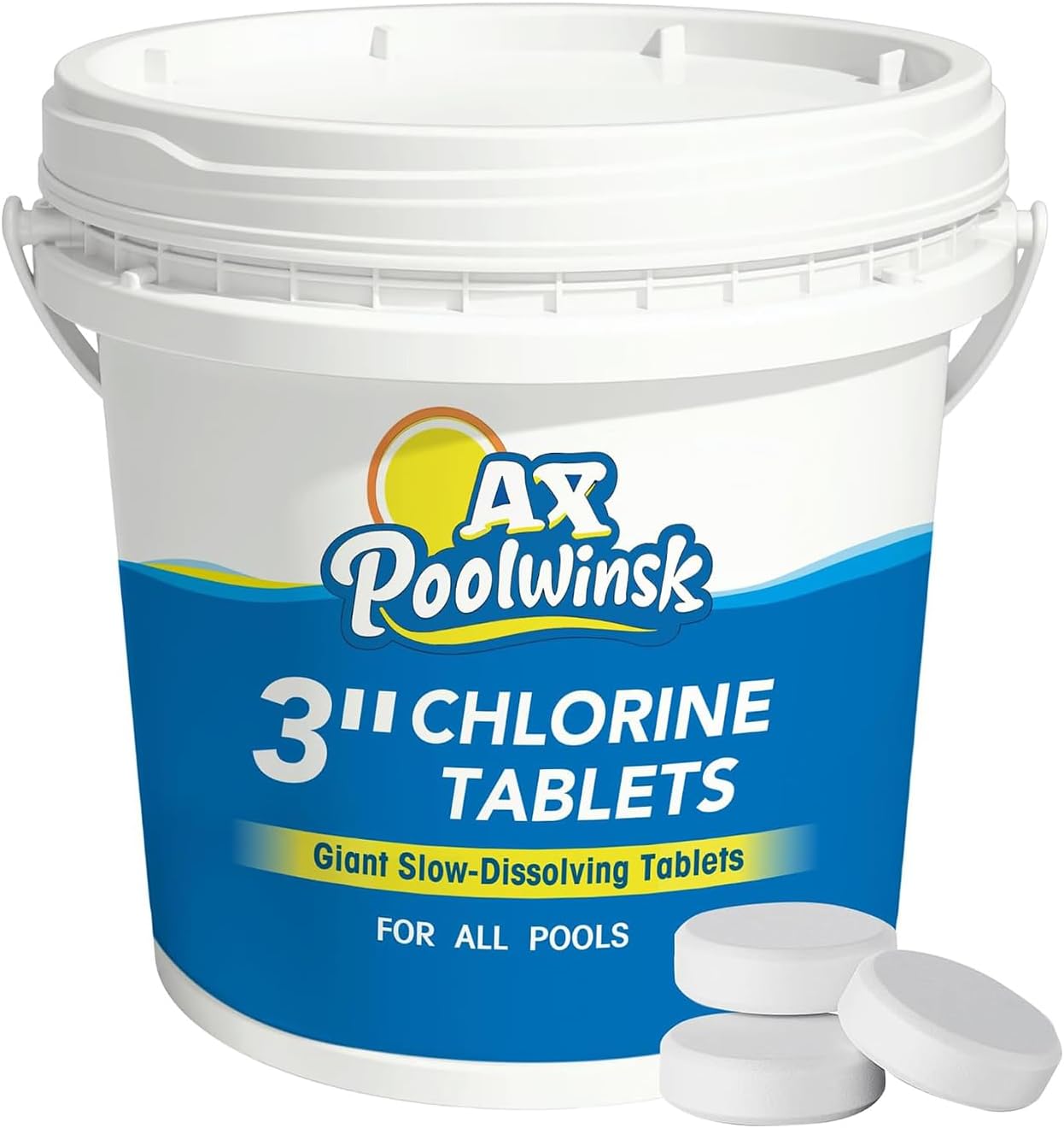 3 Inch Chlorine Tablets 5 lbs, 99% Trichlor, 90% Available Chlorine, Slow Dissolving Stabilized Pool Sanitizer, Kills Bacteria & Controls Algae for Swimming Pools - 5 Pound