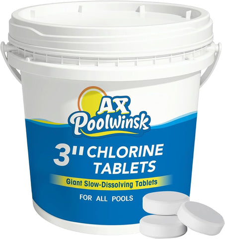 3 Inch Chlorine Tablets 5 lbs, 99% Trichlor, 90% Available Chlorine, Slow Dissolving Stabilized Pool Sanitizer, Kills Bacteria & Controls Algae for Swimming Pools - 5 Pound