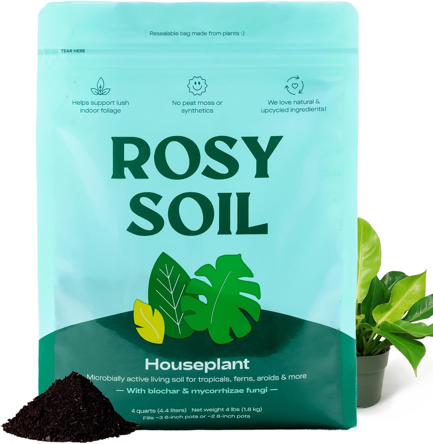 Rosy Soil Houseplant Potting Soil, Organic Indoor Potting Mix, 4 Quarts