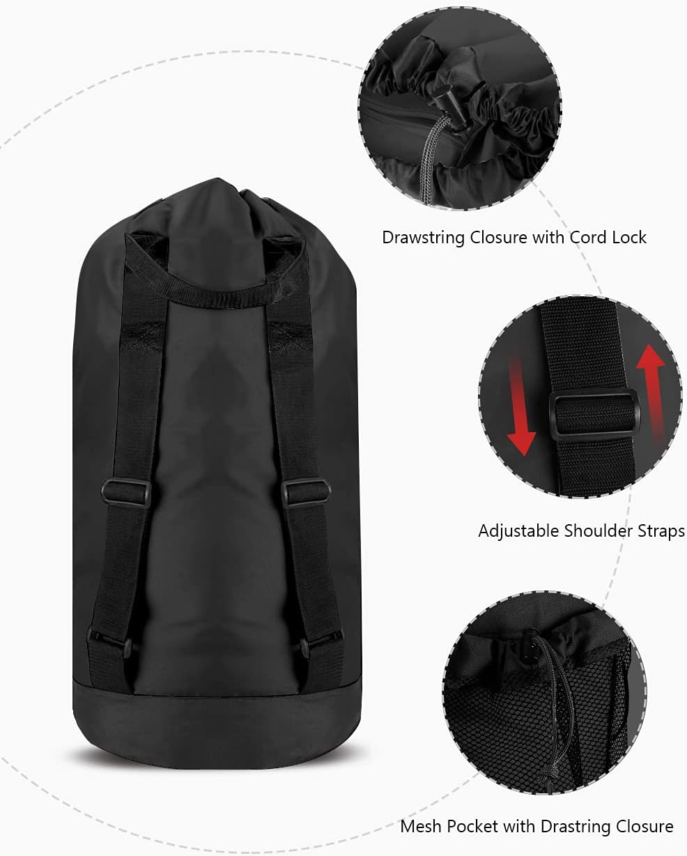 Dalykate Backpack Laundry Bag, 115L Large Hamper with Shoulder Straps, Drawstring Closure, Mesh Pocket, Black