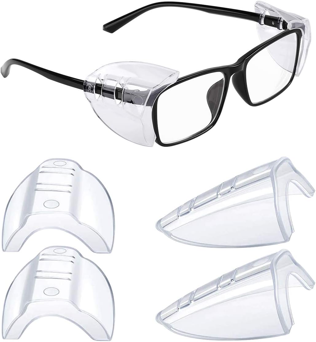 MELASA Safety Glasses Side Shields for Glasses, Slip on Clear Eye Glasses