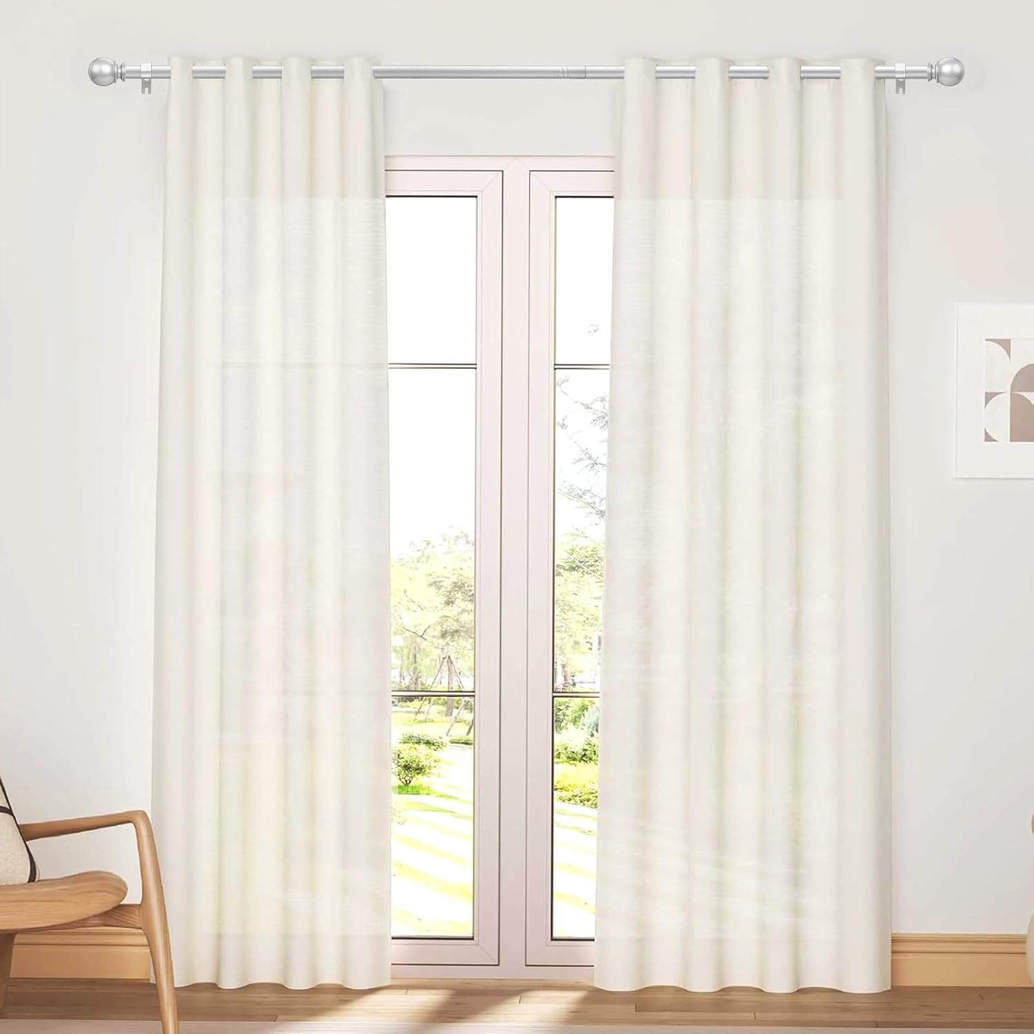 Silver Curtain Rod for Windows 30 to 60 Inch, 5/8 Inch Diameter Adjustable Curtain Rods With Brackets, Heavy Duty Easy to Install, Suitable for Bedrooms and Outdoor