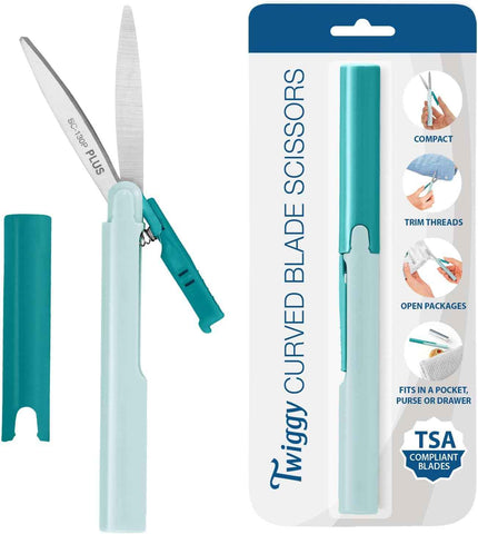 Plus Pen Style Compact Twiggy Scissors with Cover, 3-Pack Blue