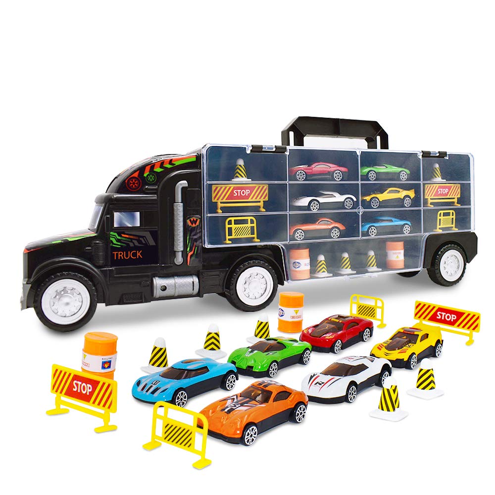 WolVolk Transport Car Carrier Truck Toy for Boys and Girls (includes 6 cars and 28 slots)