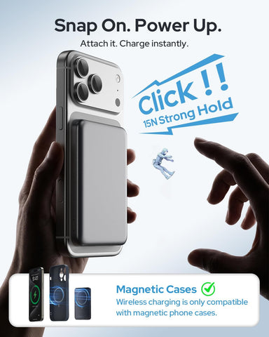 for Magsafe Portable Charger, 5000mAh Slim Wireless Magnetic Power Bank
