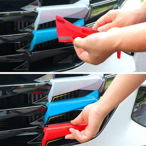 CYAuto Colorful Front Grille Insert Trims for Hyundai Tucson 2022 2023 2024 (Silver-Blue-Red)