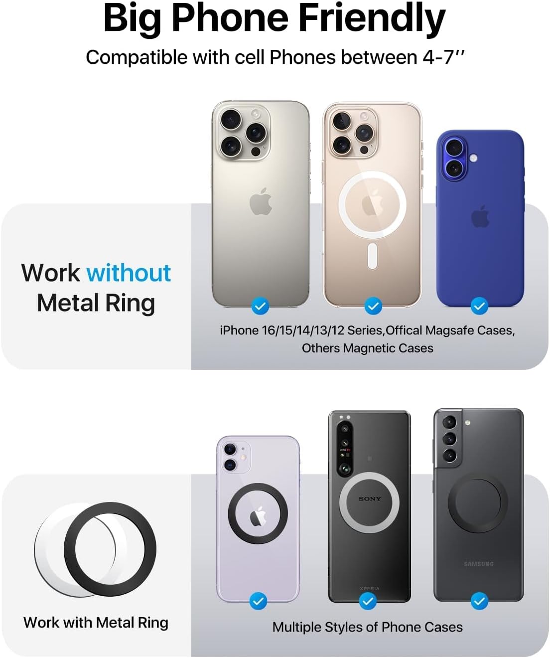 andobil 2026 Upgraded for Magsafe Car Mount [Biggest Panel, Big Phone Friendly] 360° Rotation Magnetic Phone Holder for Car Vent Suitable for iPhone 17/16/15 Pro Max Samsung S25/S24 (Grey)