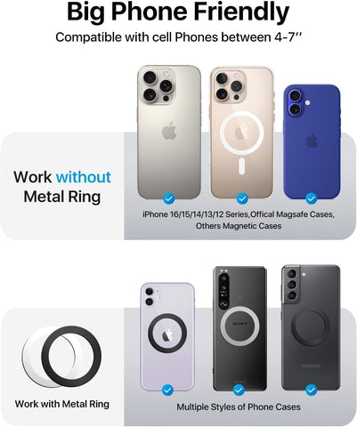 andobil 2026 Upgraded for Magsafe Car Mount [Biggest Panel, Big Phone Friendly] 360° Rotation Magnetic Phone Holder for Car Vent Suitable for iPhone 17/16/15 Pro Max Samsung S25/S24 (Grey)