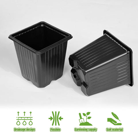 Anyumocz 100Pcs Square Plant Nursery Pots,3.5 Inch Plastic Pots with Drainage Holes,Reusable Seed Starter Pots for Flowers,Vegetables,Garden Planting,Transplanting,Succulents,Cuttings(Black)