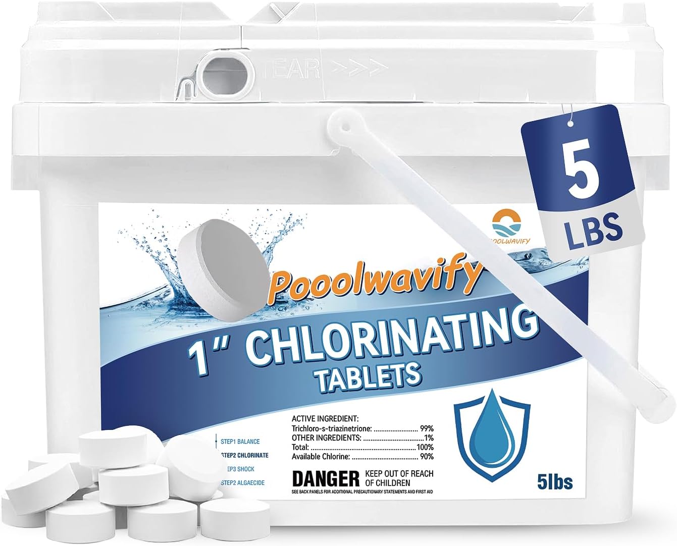 5LBs 1 inch Chlorine Tablets for Swimming Pools & Spas Slow Dissolving