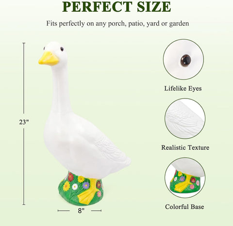 23 Inch Large Porch Goose Statue - PE Plastic Outdoor Goose Decor for Lawn, Yard, & Garden Decoration, Unique Housewarming Birthday Graduation Gifts for Women Mom Grandma