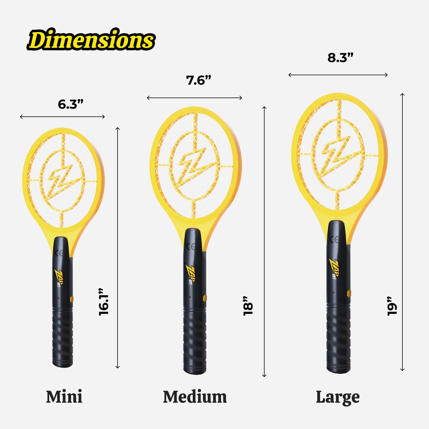 ZAP IT! Battery Powered Fly Swatter Racket - 3,500-Volt Mosquito Zapper with 2 AA Batteries Included and LED Light -Medium- Safe 3-Layer Mesh, Dark Yellow, Bug Zapper Racquet for Indoors and Outdoors
