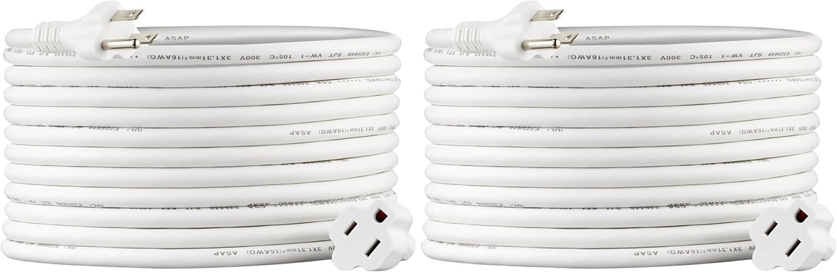 Amazon Basics Extension Cord, 13 Amps, 125V, 20 Foot, White, 2-Pack