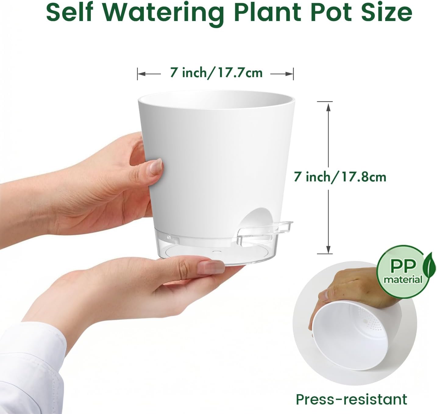 Meowell 7 inch Self Watering Pots for Indoor Plants, 5 Pack Plant Pots with Drainage Holes & Clear Reservoir for Visible Water Level, Plastic Wicking Planter Pots for House Plants and Flower, White