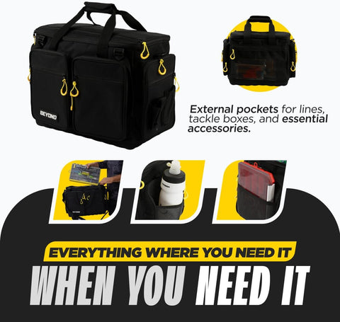 Beyond Fishing Hauler Tackle Bags – Water-Resistant with Hard Molded Bottom – Fishing Tackle Storage Bag for Freshwater & Saltwater – Holds Tackle Boxes & Fishing Gear