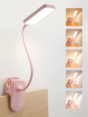 Pink Desk Lamp for Dorm Lamp, 9 Brightness+5 Color Clip on Light, Cute Lamp