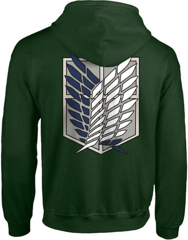 Ripple Junction Attack on Titan Men's Authentic Full Zip-Up Survey Corps Front & Back Hooded Sweatshirt Officially Licensed