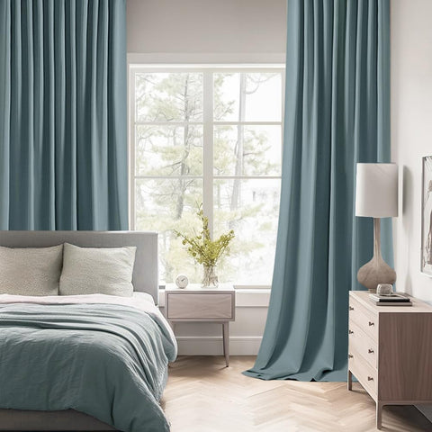 MIULEE Greyish Blue Back Tab Blackout Curtains 52x72 Inches Long 2 Panels