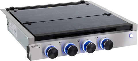 RecPro RV Built In Gas Cooktop | 2 Burner or 3 Burner | RV Cooktop Stove | 6,500 and 8,000 BTU Burners | Cover Included (Stainless Steel, 3-Burner)