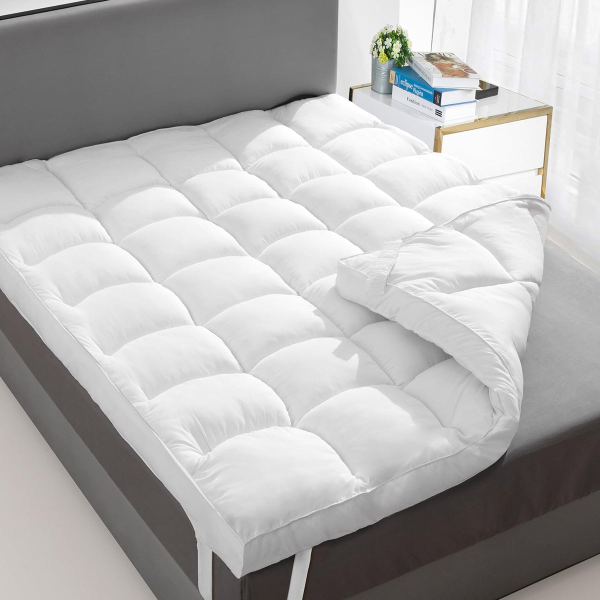 1400 GSM Full Mattress Topper, Extra Thick Cooling Pillow Top Plush Pad