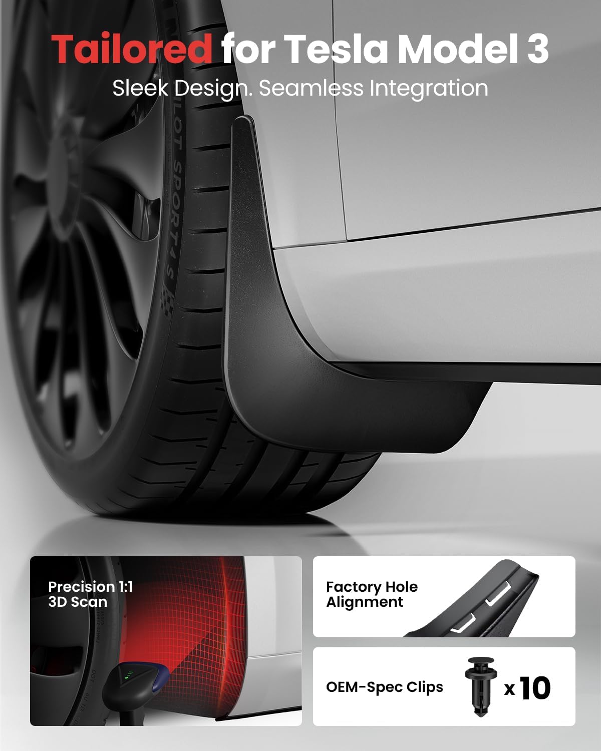 REEVAA Tesla Model 3 2017–2023 Mud Flaps Accessories, Set of 4