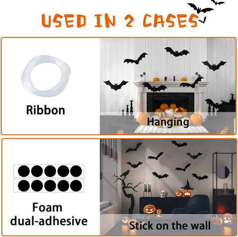YUJUN Halloween Hanging Bats for 12PCS 3D Halloween Yard Outdoor Decoration