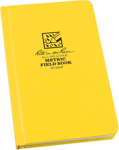 Rite In The Rain Weatherproof Hard Cover Notebook, 4.75" x 7.5", Yellow Cover, Metric Field Pattern (No. 360F)
