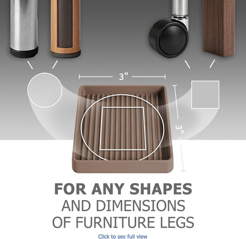 Yelanon Furniture Coasters 8 Pcs 3" Square Brown Caster Cups for Hardwood