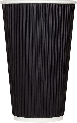 Karat 16oz Ripple Insulated Coffee Hot Cups [500 Count] Black Double Poly Lined Paper Hot Cup - Ideal for Hot Beverages, 90mm (C-KRC516B)