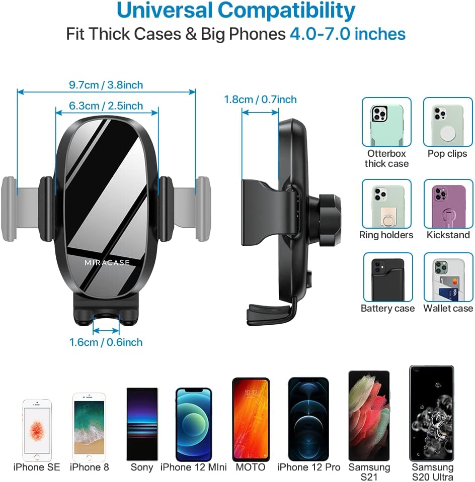 Miracase [Upgraded Version] Cup Phone Holder for Car, Universal Adjustable Long Neck Car Phone Mount Cradle Friendly Compatible with iPhone Samsung Google and All 4.0-7.0 inches Smartphones