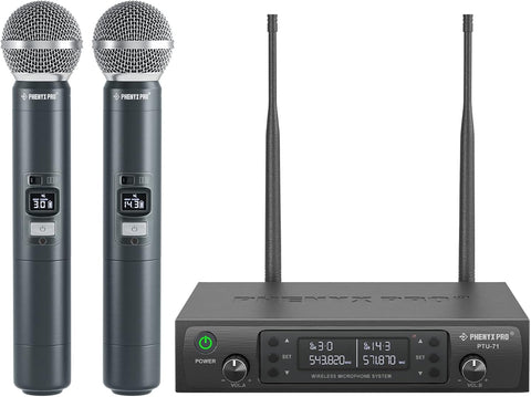 Phenyx Pro Dual UHF Auto Scan Handheld Wireless Microphone System PTU-71-2H