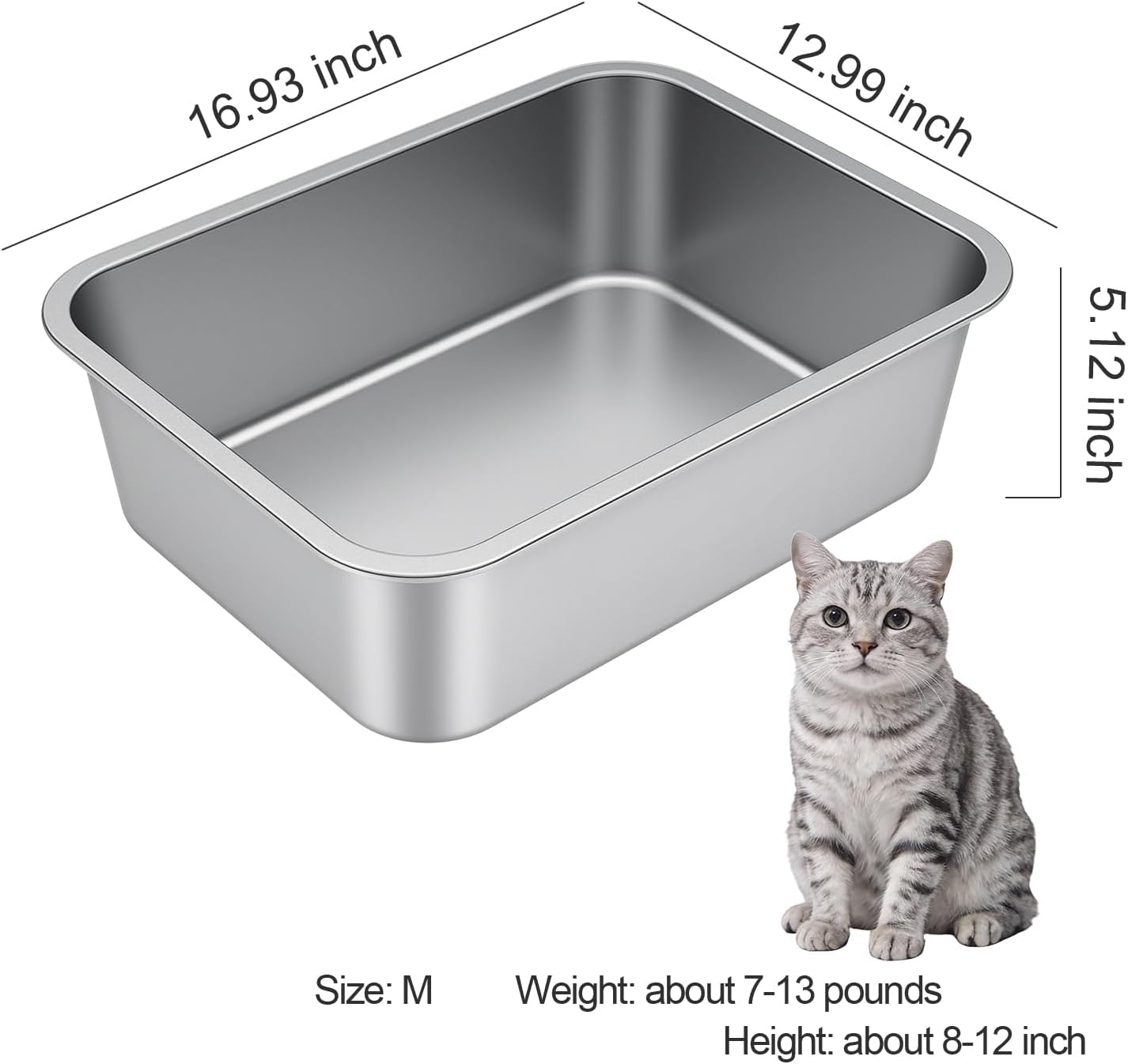 Stainless Steel High Sided Cat Litter Box