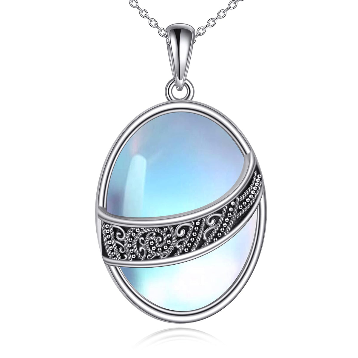 YAFEINI Moonstone Necklace Sterling Silver Vintage Filigree Oval Pendant Necklace Jewelry Christmas Gifts for Women