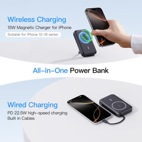 16800mAh Magnetic Power Bank with Built-in Cables for iPhone Series