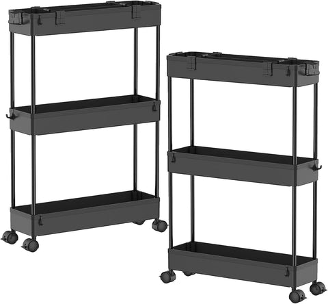 SPACELEAD 2-piece Set Slim Storage Cart 3 Tier,Bathroom Organizer Rolling Utility,Mobile Shelving Unit Slide Out for Office, Kitchen, Laundry Room & Narrow Places