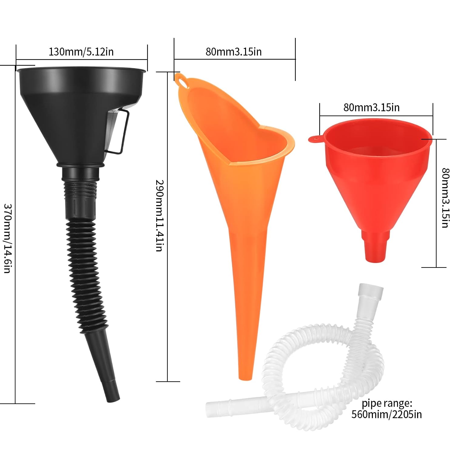 3 Pcs Automotive Funnels Set, Wide Mouth Fuel Funnels,Oil Funnel Set