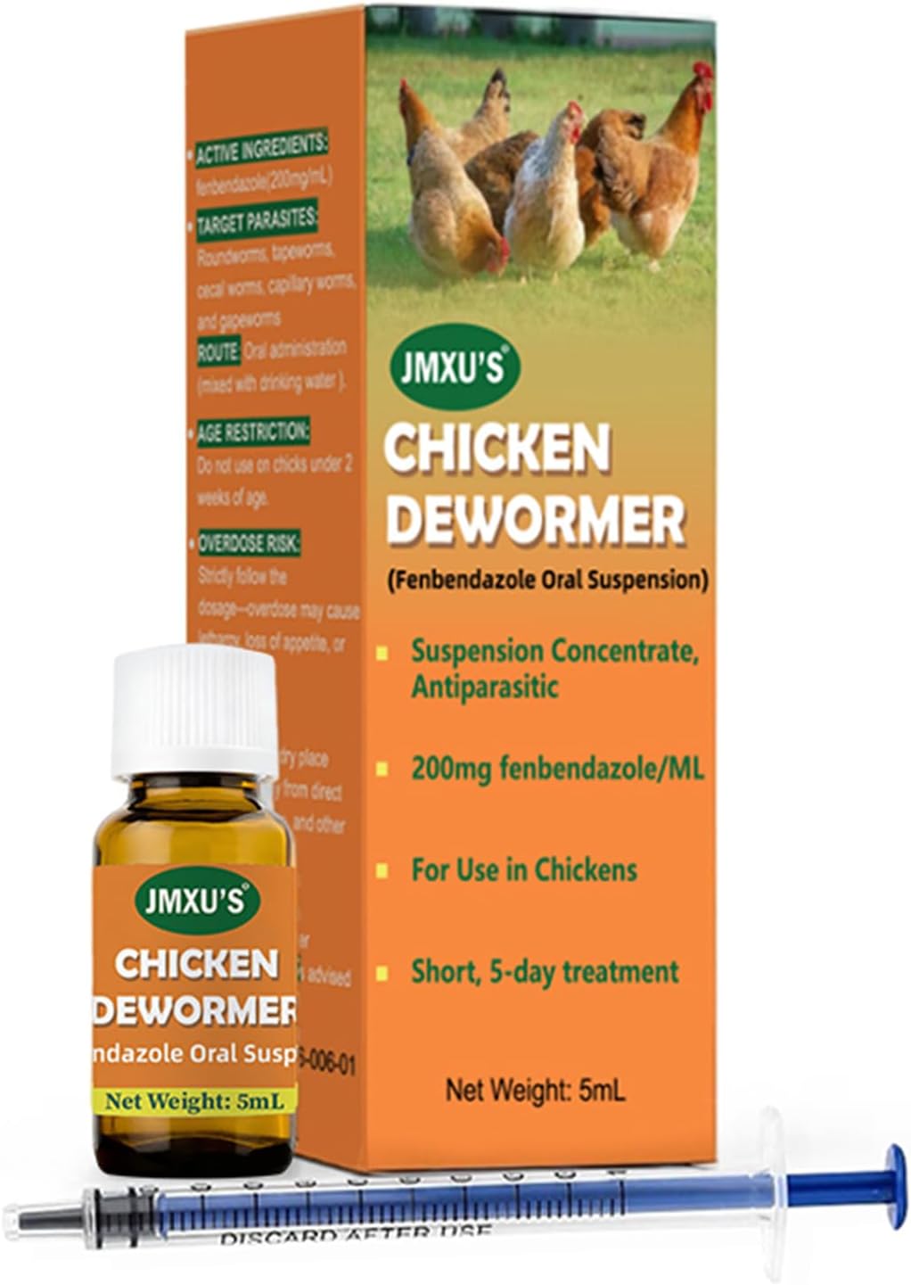Chicken Dewormer Fenbendazole Oral Suspension, Chicken Antiparasitic, 5 ml