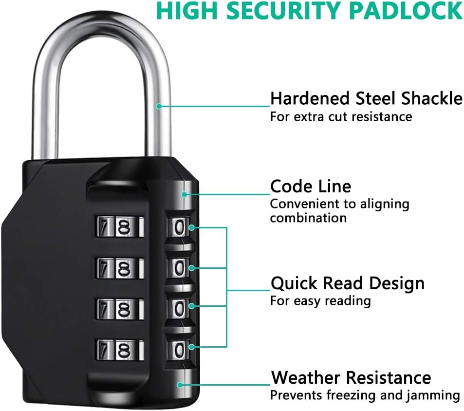 Combination Lock Resettable 4 Digit Padlock with Combination, AIHYTU Waterproof and Heavy Duty Combination Padlock Outdoor for School Gym Locker, Fence Gate, Toolbox, Employee Hasp Locker – 2 Pack