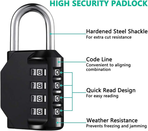 Combination Lock Resettable 4 Digit Padlock with Combination, AIHYTU Waterproof and Heavy Duty Combination Padlock Outdoor for School Gym Locker, Fence Gate, Toolbox, Employee Hasp Locker – 2 Pack