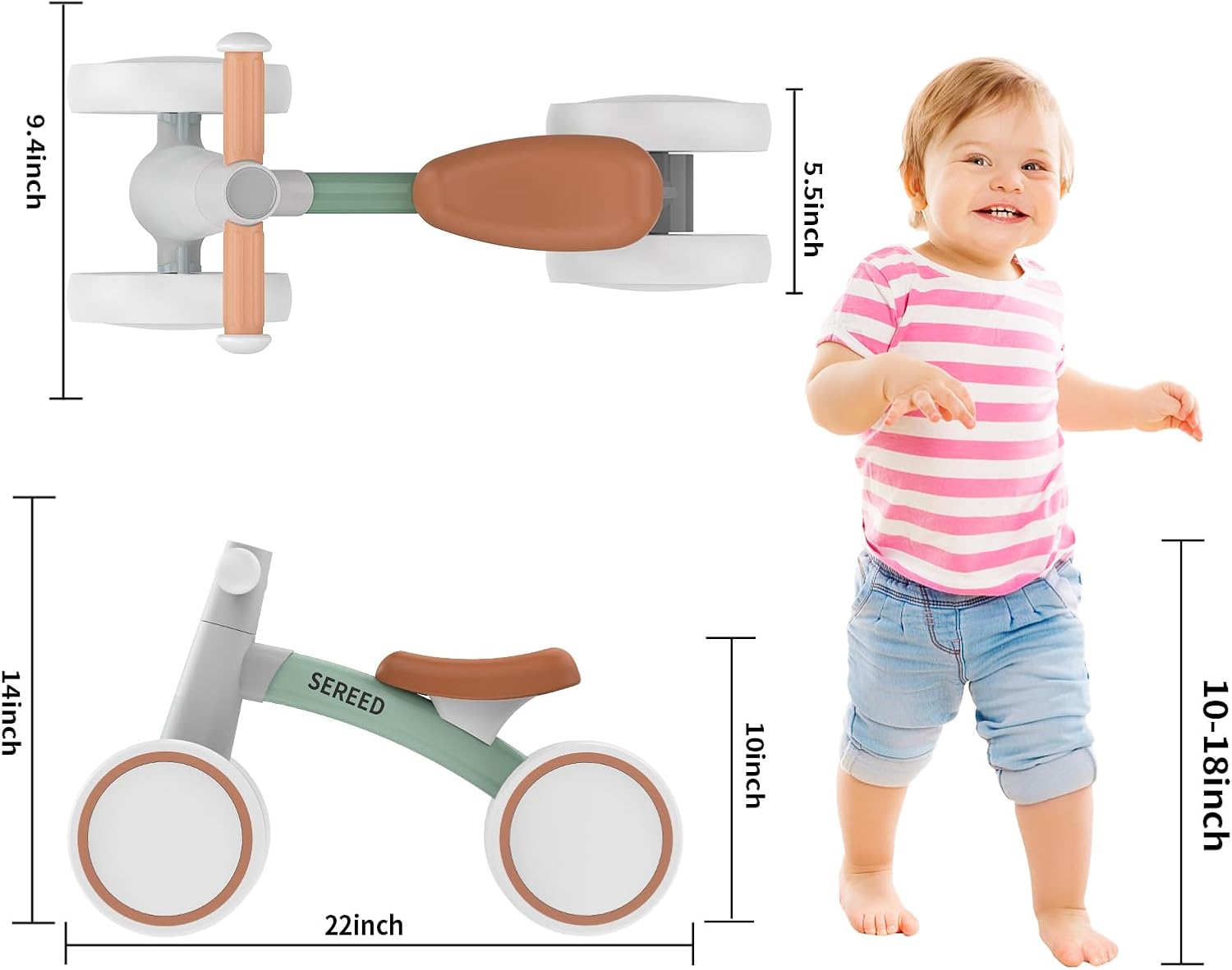 SEREED Baby Balance Bike for 1 Year Old Boy Girl, First Birthday Gift Toy
