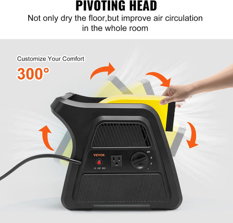 VEVOR Pivoting Utility Fan, 600 CFM High Velocity Floor Blower for Drying