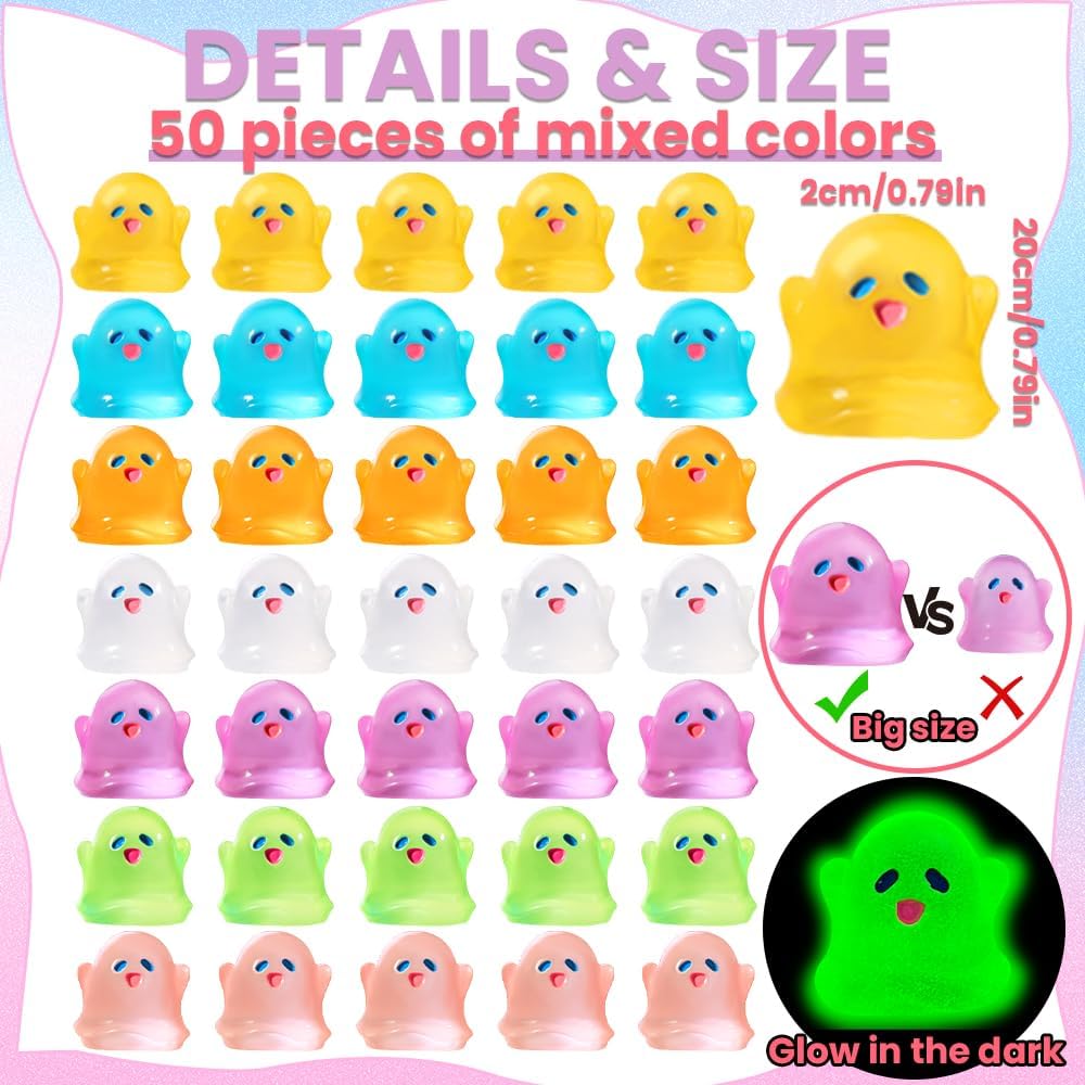 50pcs Halloween Luminous Ghost Figurine Mini Multicolor Glowing Ghost 0.79"