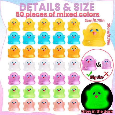 50pcs Halloween Luminous Ghost Figurine Mini Multicolor Glowing Ghost 0.79"