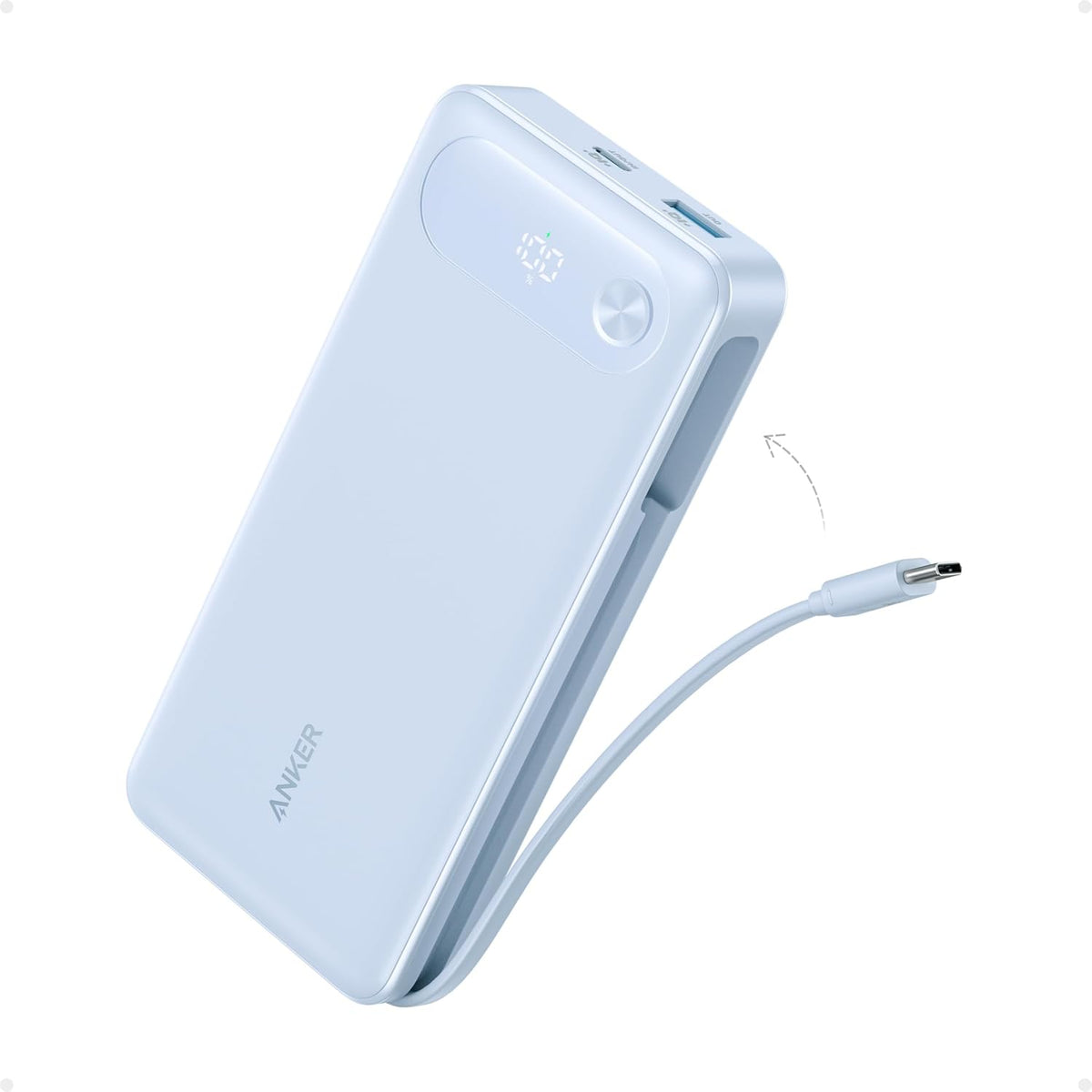 Anker Power Bank, 20,000mAh Travel Essential, Built-in USB-C Cable