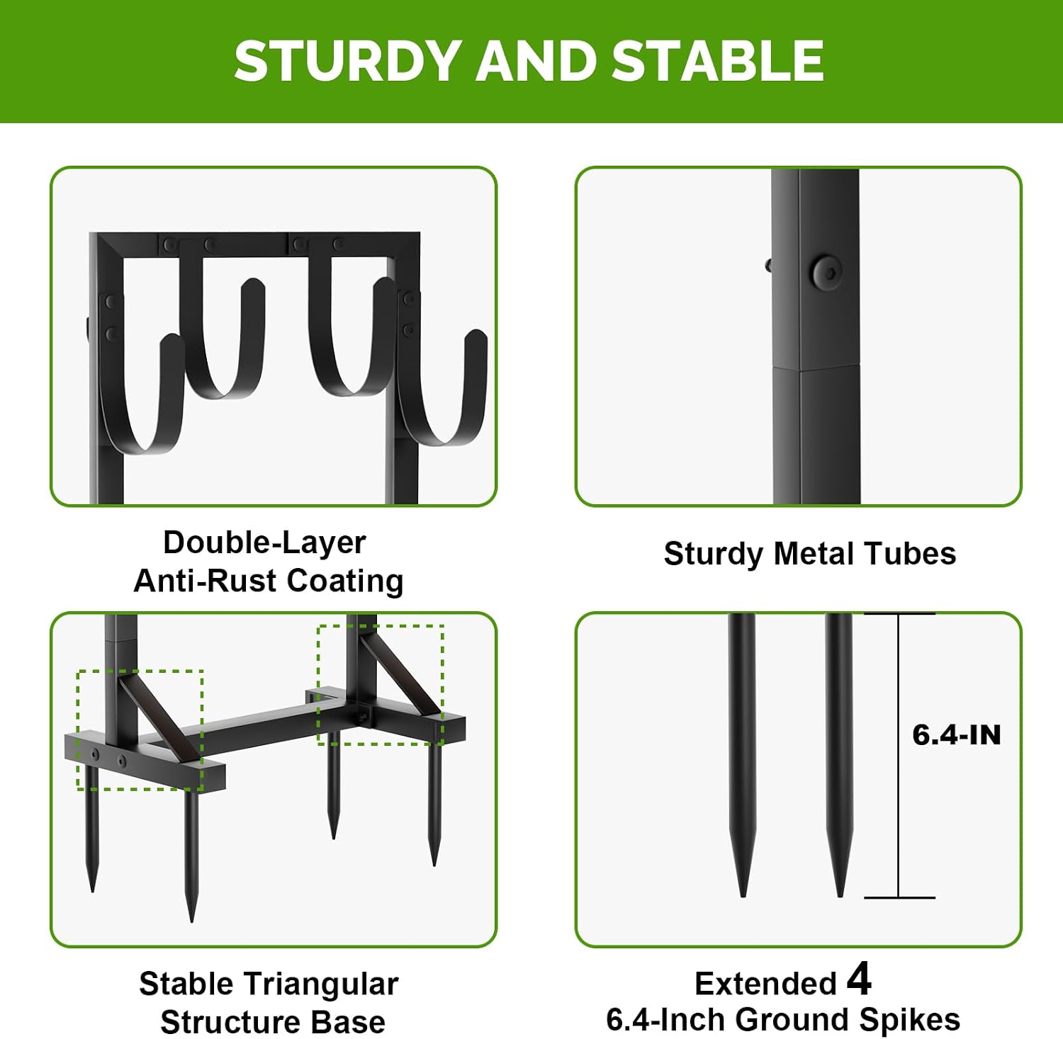 Heavy-Duty Garden Hose Holder with Stable Base and Tool Hooks, GAVISCITY Freestanding Metal Hose Hanger Garden Hose Storage Holds 151Ft Hose, Rustproof Water Hose Holder for Outside Yard Lawn, Black
