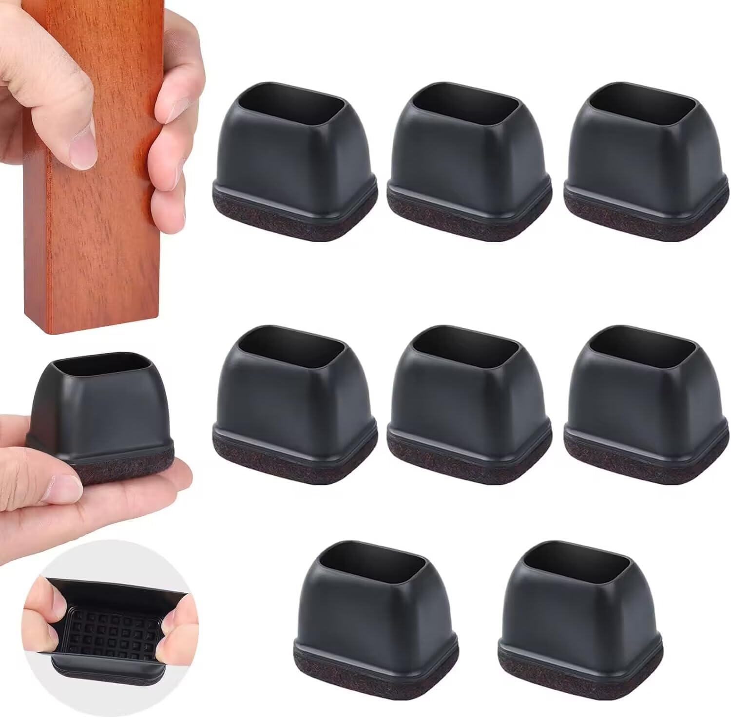 Ezprotekt 8 Pcs Rectangle Black Felt Chair Leg Floor Protectors for Hardwood Floors, Rectangle Silicone Chair Leg Caps, Furniture Leg Covers Cups for Chair Table (Fit L :1.3-1.7", W: 0.6-0.9")