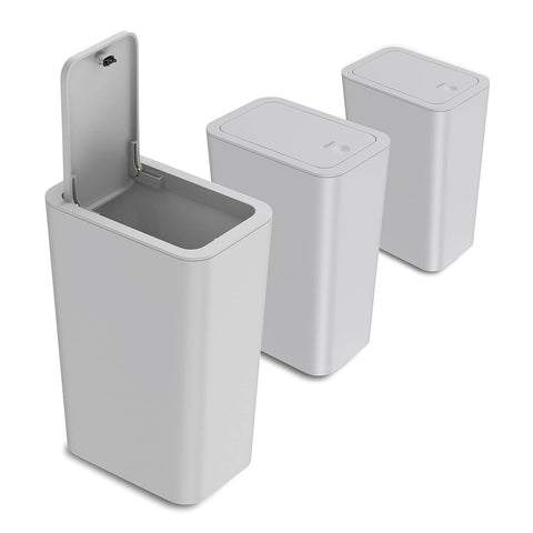 N. NETDOT 3 Pack Small Trash Can with lid, 3 Gallon Bathroom Trash Can,Garbage Can Slim Trash Bin Waste Basket for Bathroom,Kitchen,Bedroom,Living Room,Office,Laundry - Off White,Black,Grey