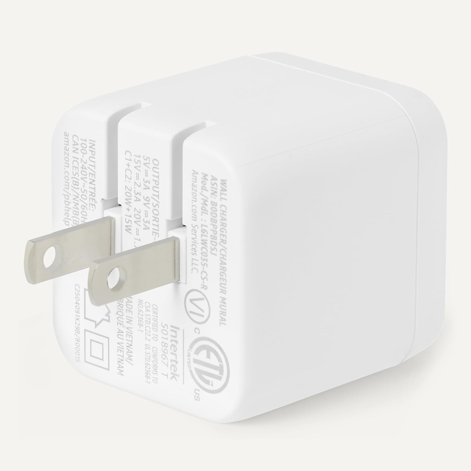 Amazon Basics 35W Fast Charging USB-C Nano GaN Wall Charger, 2-Port for Phones, Tablets, Charge 2 Devices Simultaneously, White