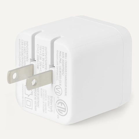Amazon Basics 35W Fast Charging USB-C Nano GaN Wall Charger, 2-Port for Phones, Tablets, Charge 2 Devices Simultaneously, White