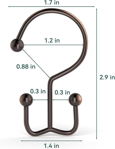 Goowin Shower Curtain Hooks, 12 Pcs Shower Curtain Rings, Durable Shower Curtain Rings Rust Proof, Double Glide Shower Rings for Curtain, Simple Shower Hooks for Shower Curtain & Liner, Bronze